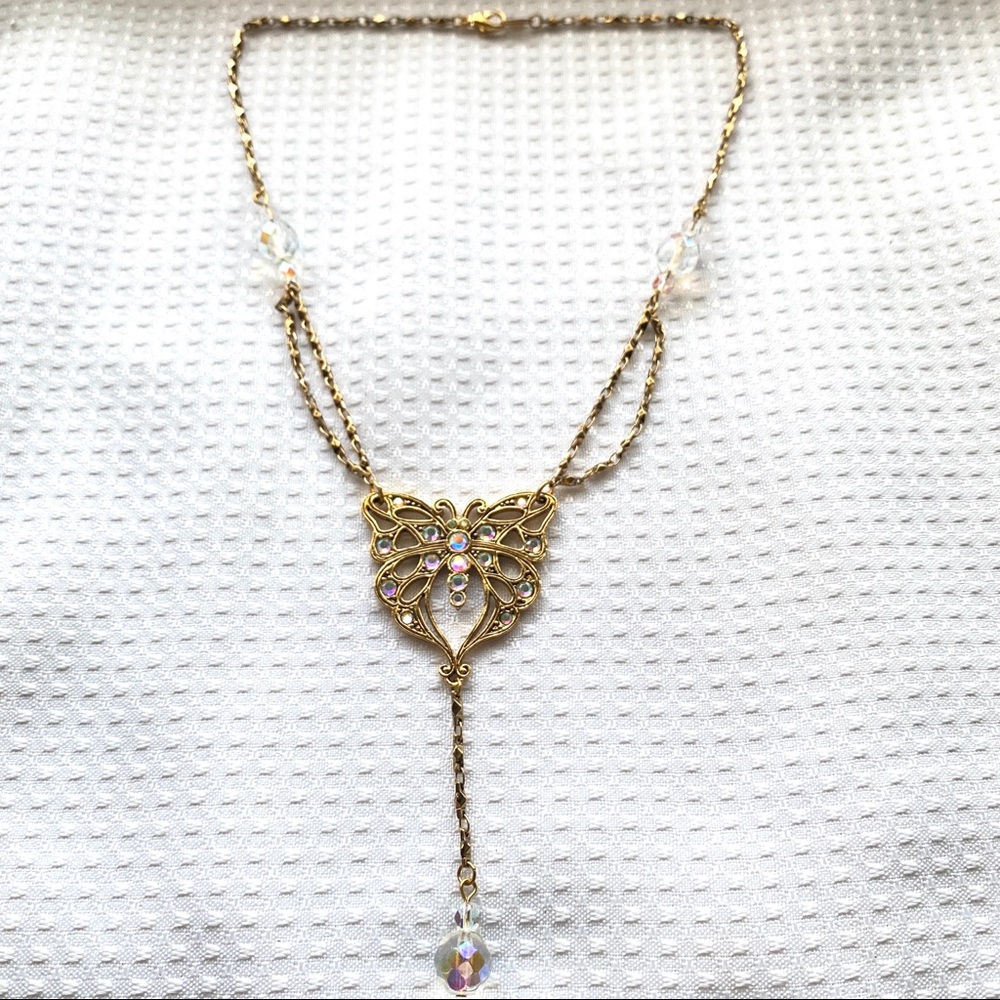 Avon Butterfly Y Necklace Aurora Borealis Crystals